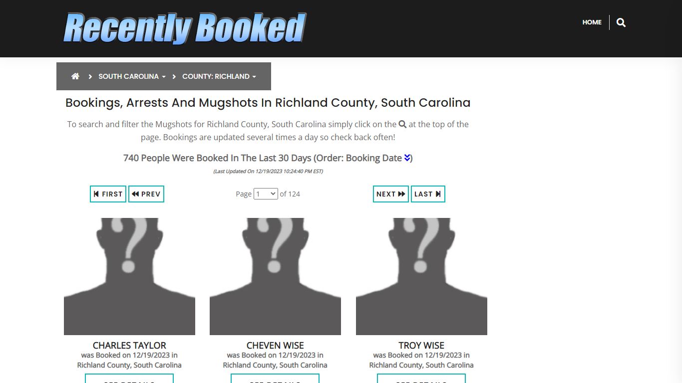 Bookings, Arrests and Mugshots in Richland County, South Carolina